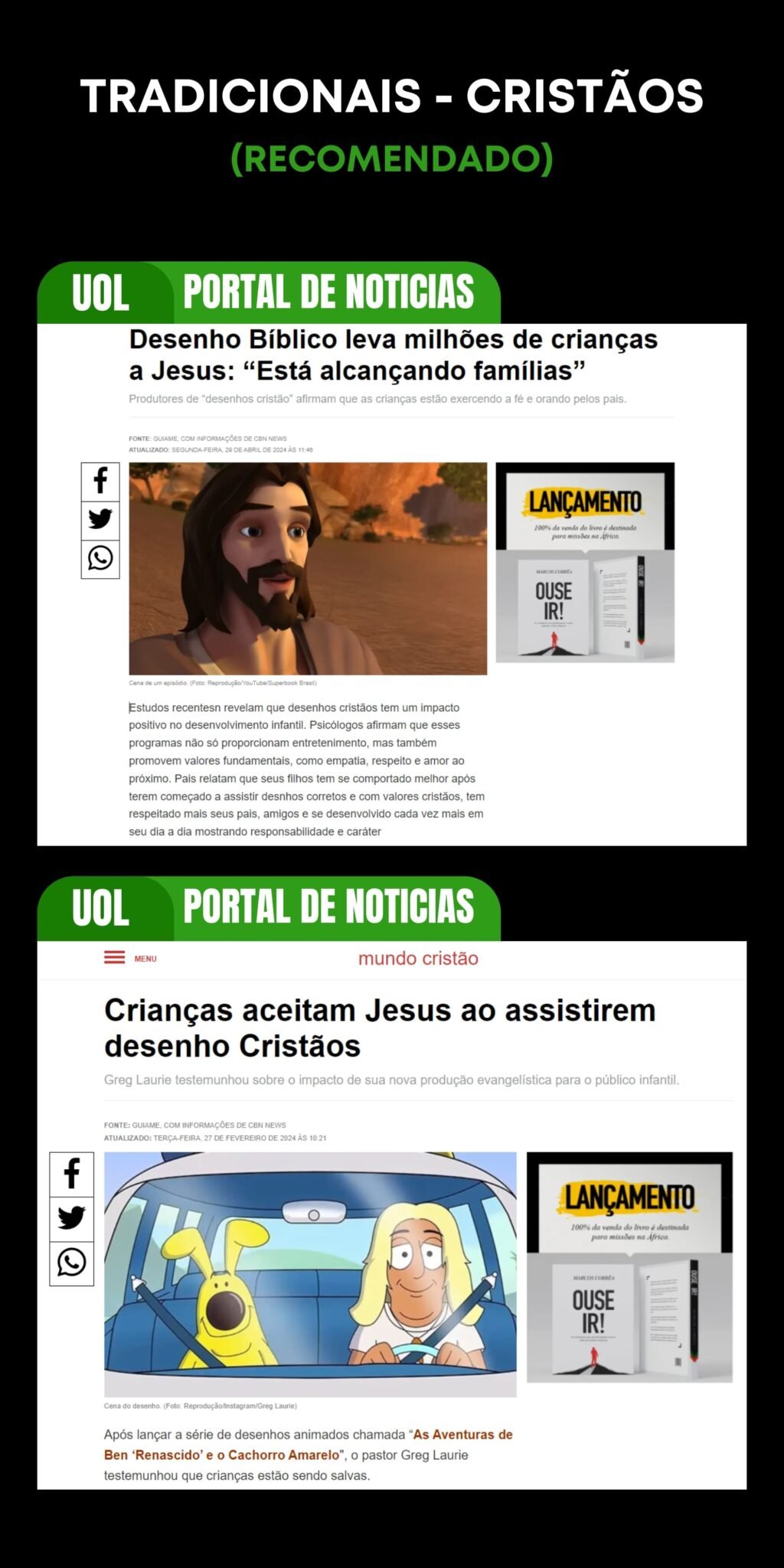Notícias positivas sobre conteúdo cristão